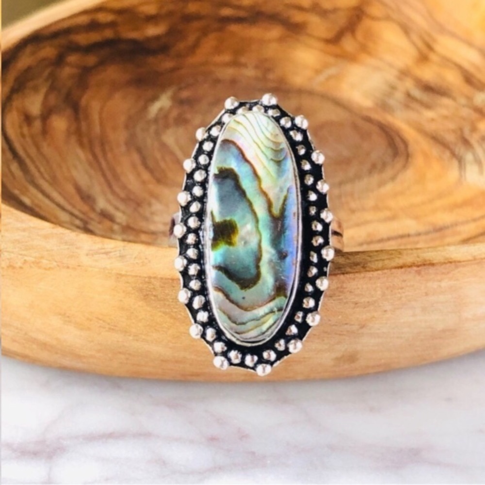 Abalone Shell Silver Ring - Picture 4 of 9